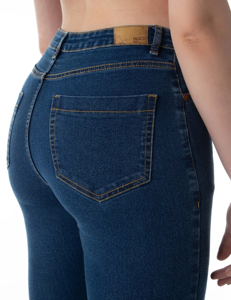 inkd Mid Blue Women's Slim Fit Jeans - Mid-Rise| Stretchable | Enzyme Wash | Classic 5 Pocket Styling | Jeans for Women for Women | Best Price UAE